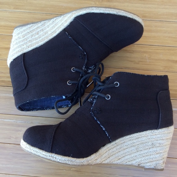 Toms Shoes - Toms Black Canvas Espadrille Wedge Ankle Booties
